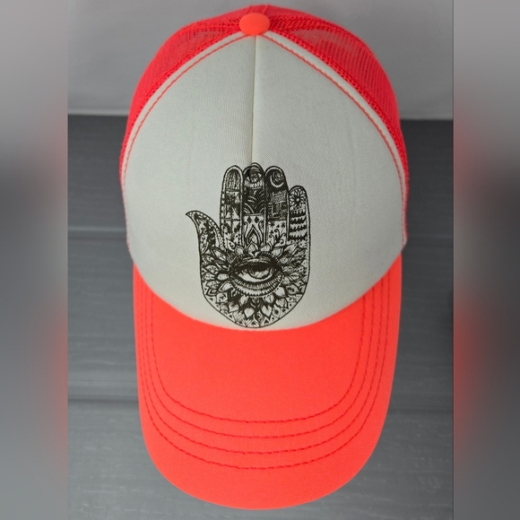 Billabong Snapback Boho Trucker Hat Pink/Orange Adult One Size Unisex Hamsa Hand - Picture 3 of 9